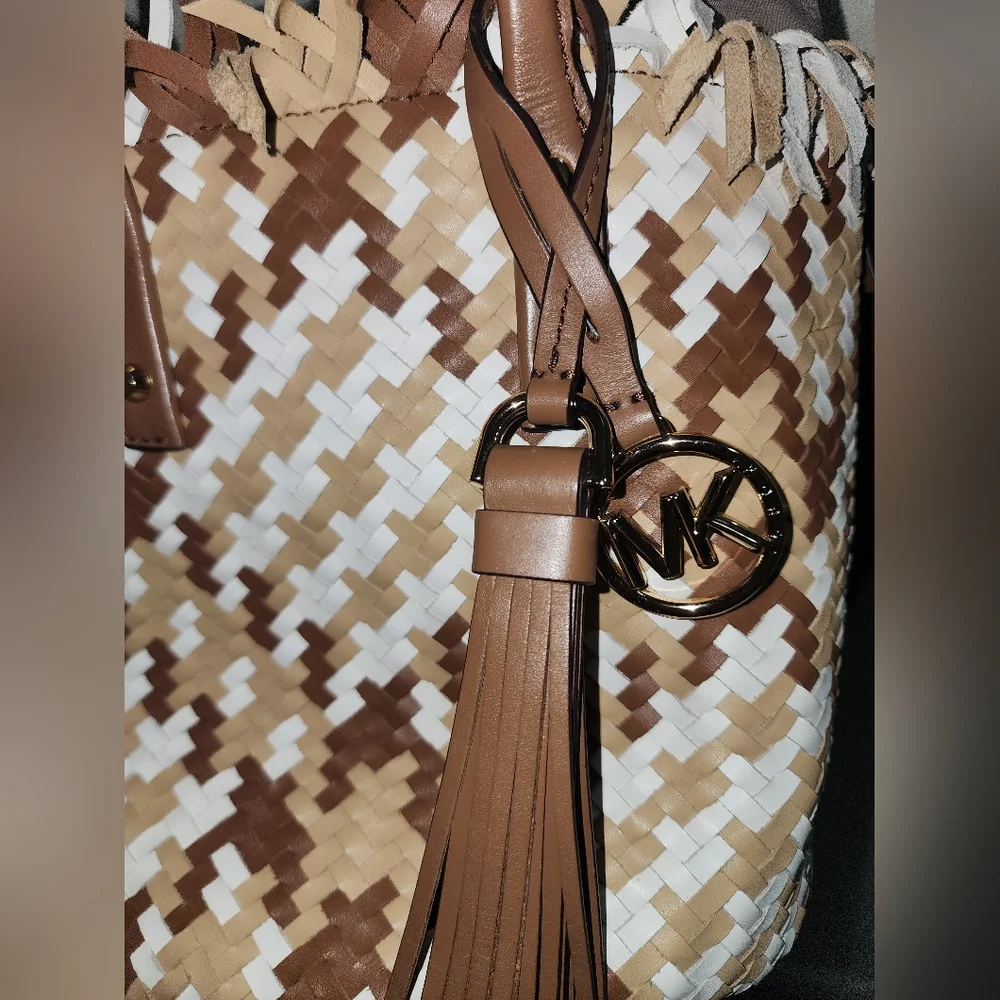 Michael Kors Medium Marley Woven Bucket Bag Tote Crossbody Leather